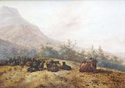 Jacobus Mancadan Mountain landscape with shepherds Spain oil painting artist